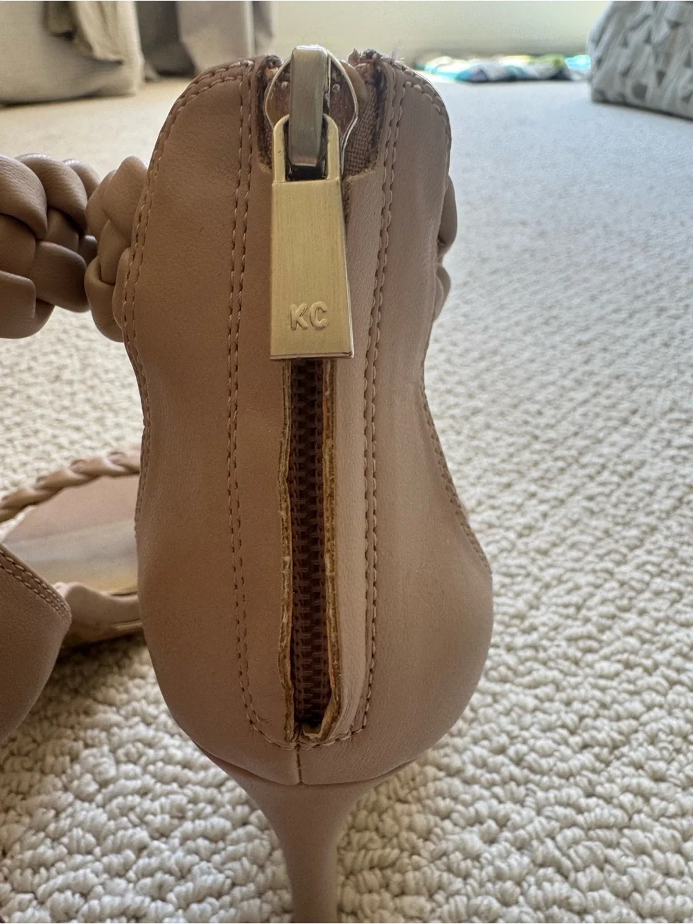 Kenneth Cole Braided Strap Stiletto Sandals in Taupe